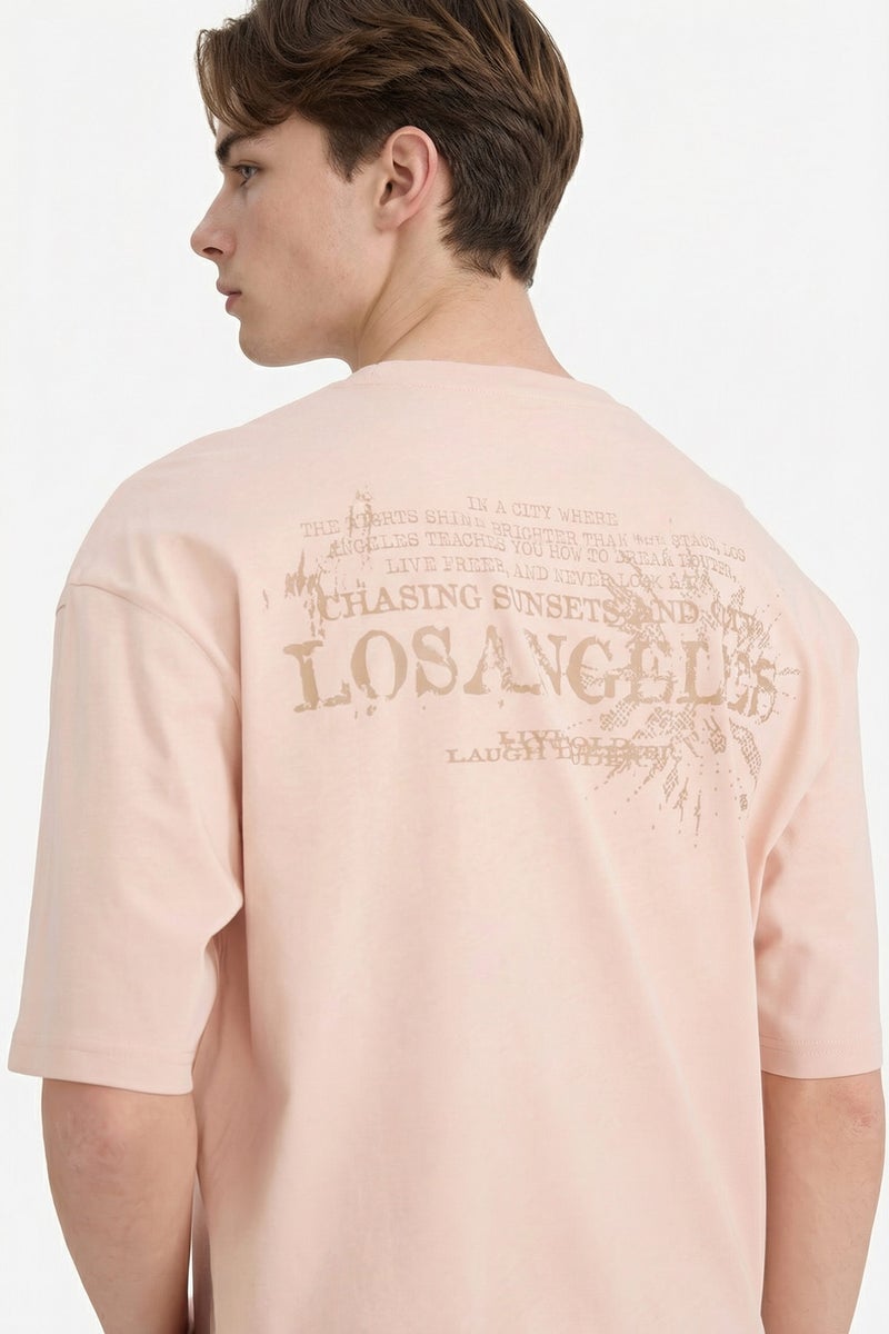 DeFacto Pink Man Boxy Fit Crew Neck Printed Short Sleeve T-Shirt Casual - Image 1